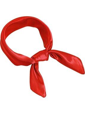Women Red Chiffon Square Ribbon Neck Scarf Satin Handkerchief For Halloween
